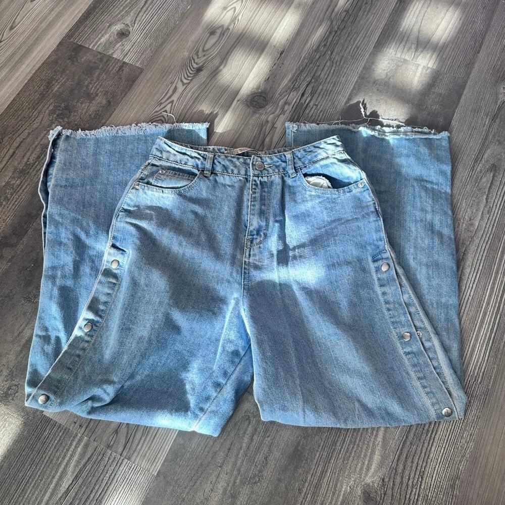highway jeans wide leg button snap high waisted pants